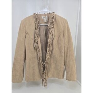 Selene Sport Fringe Jacket Faux Suede Tan Size 8 Western Boho Style